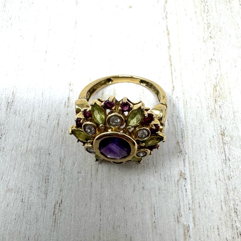Solid 14K yellow gold gemstone ring, made in India, size ~7 - Picture 8 of 13